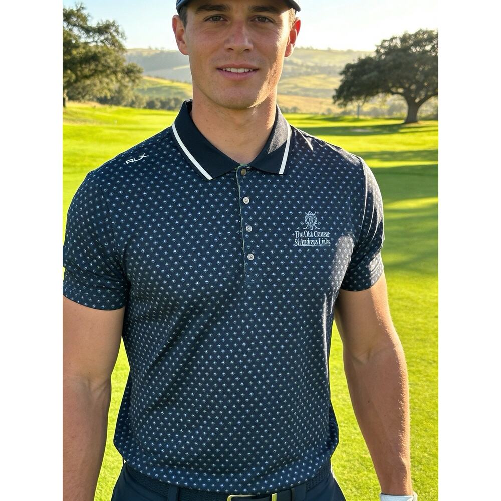 RLX The Old Course St Andrew’s Links Men’s Golf Shirt tailored fit Blue size XL